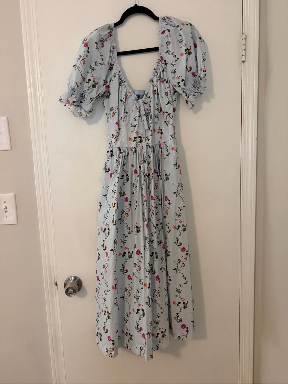 Hill House Light Blue Floral Puff-Sleeve Maxi Dress